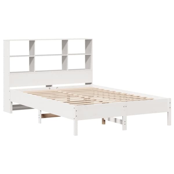vidaXL Seng med bokhylle uten madrass hvit 140x200 cm heltre furu