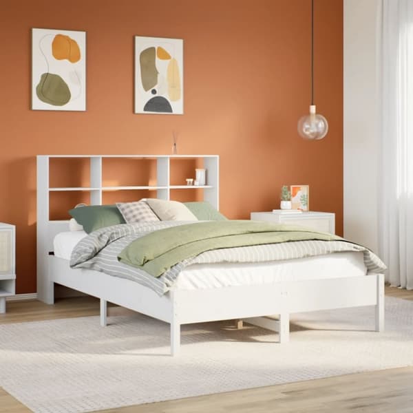 vidaXL Seng med bokhylle uten madrass hvit 140x200 cm heltre furu