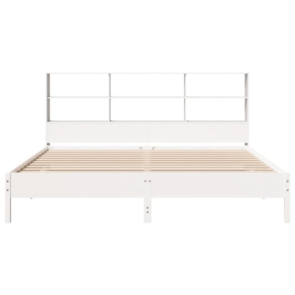 vidaXL Sänky kirjahyllyllä ei patjaa valkoinen 200x200 cm täysi mänty