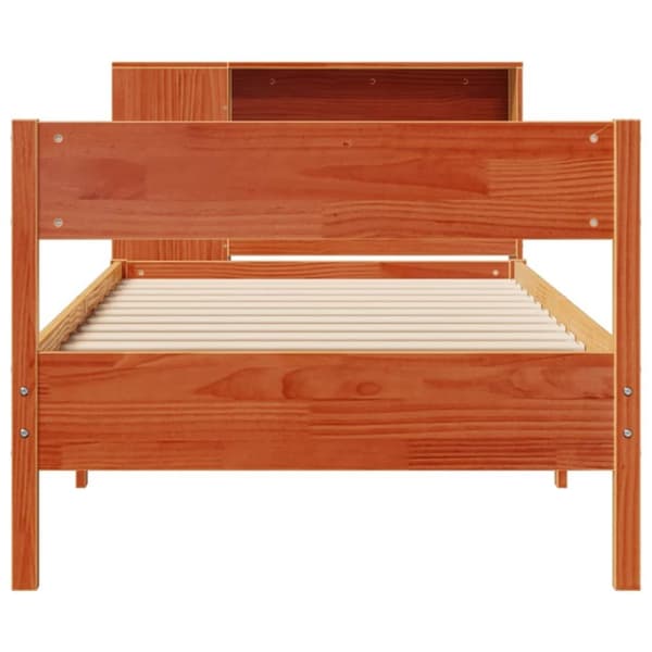 vidaXL Sänky/kirjahylly ilman patjaa vahanruskea 90x190 cm täysi mänty