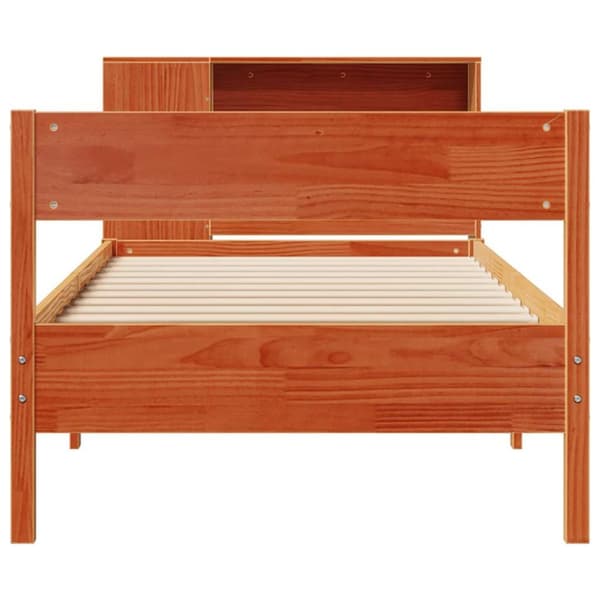 vidaXL Seng med bokhylle uten madrass voksbrun 90x200 cm heltre furu