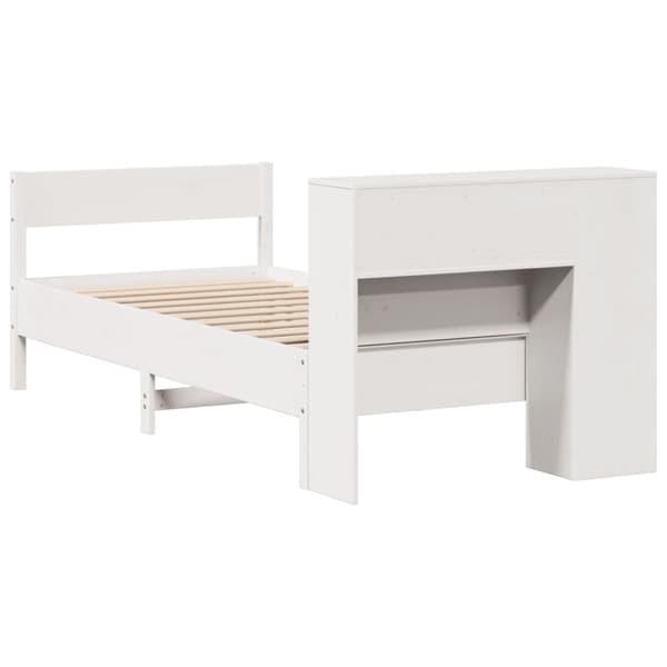 vidaXL Seng med bokhylle uten madrass hvit 90x200 cm heltre furu