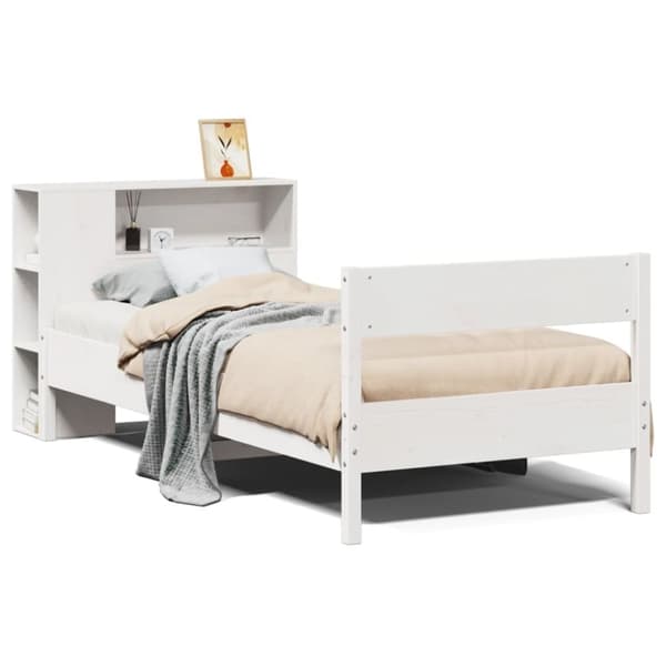 vidaXL Seng med bokhylle uten madrass hvit 90x200 cm heltre furu