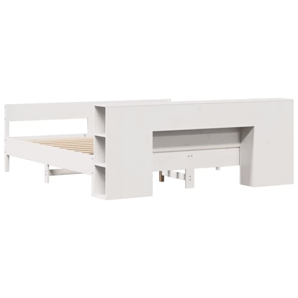 vidaXL Seng med bokhylle uten madrass hvit 200x200 cm heltre furu