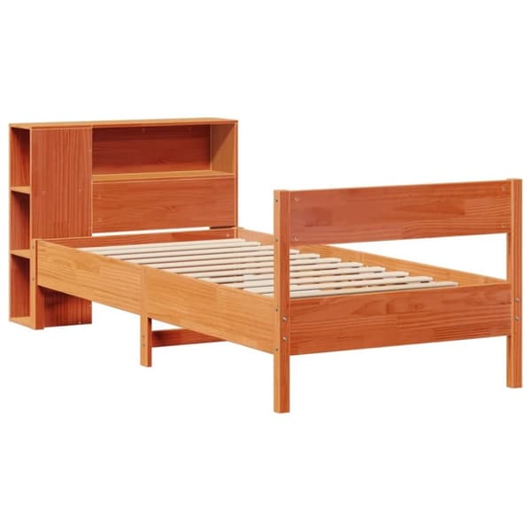 vidaXL Seng med bokhylle uten madrass voksbrun 100x200 cm heltre furu