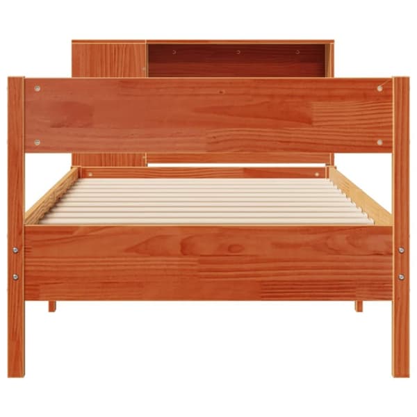 vidaXL Seng med bokhylle uten madrass voksbrun 100x200 cm heltre furu