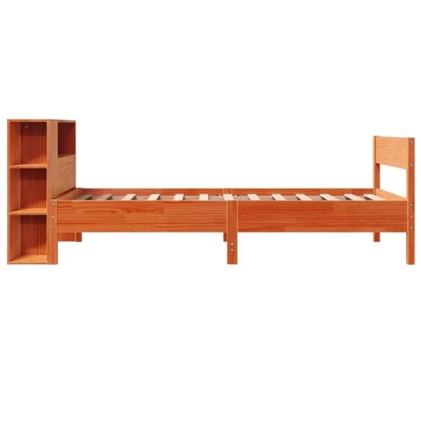 vidaXL Seng med bokhylle uten madrass voksbrun 100x200 cm heltre furu
