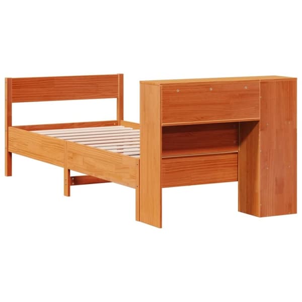 vidaXL Seng med bokhylle uten madrass voksbrun 100x200 cm heltre furu