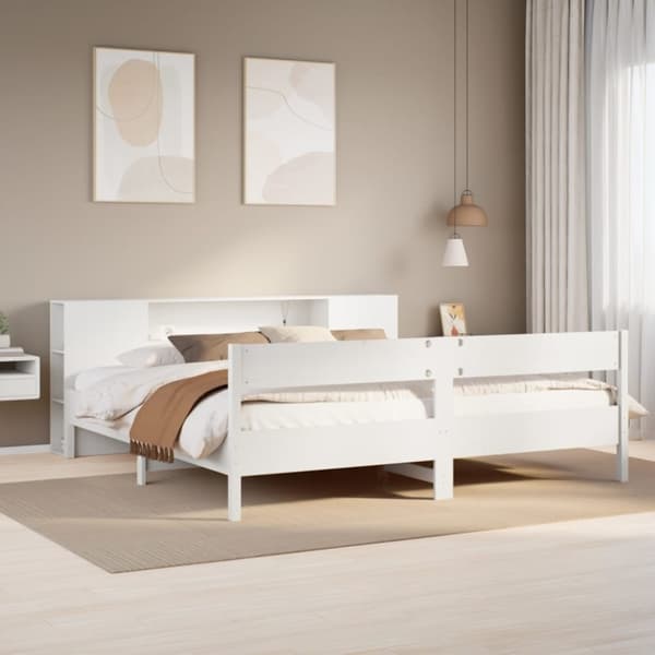 vidaXL Sänky kirjahyllyllä ei patjaa valkoinen 180x200 cm täysi mänty