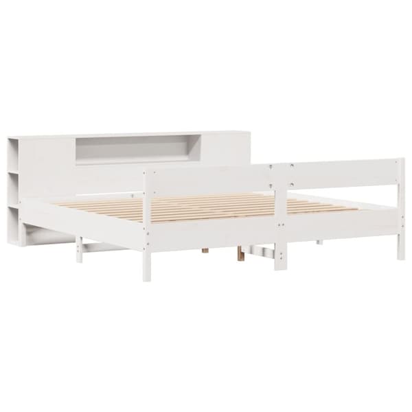 vidaXL seng med reol uden madras 200x200 cm massivt fyrretræ hvid