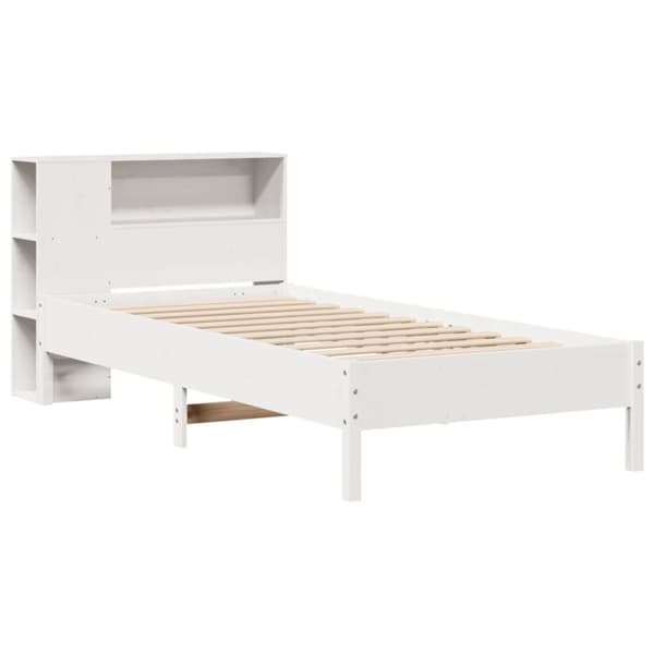 vidaXL Seng med bokhylle uten madrass hvit 90x200 cm heltre furu