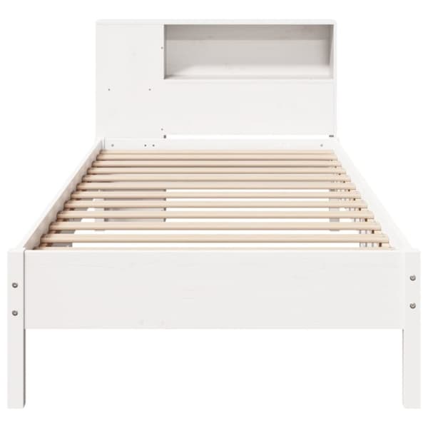 vidaXL Seng med bokhylle uten madrass hvit 90x200 cm heltre furu