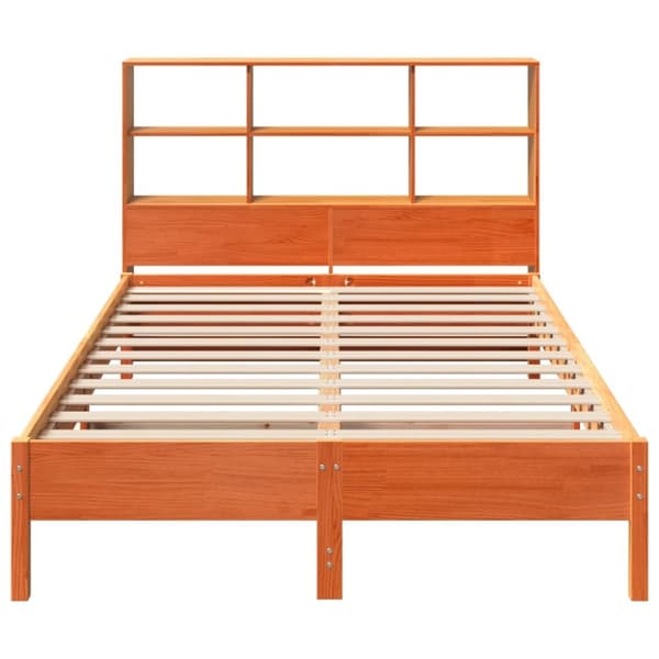 vidaXL Seng med bokhylle uten madrass voksbrun 135x190 cm heltre furu