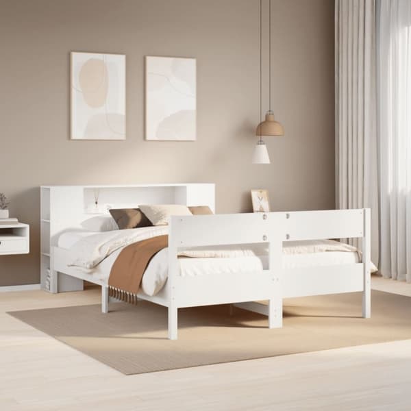 vidaXL seng med reol uden madras 120x190 cm massivt fyrretræ hvid