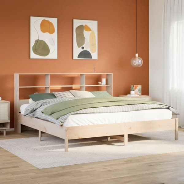 vidaXL Sänky kirjahyllyllä ilman patjaa 200x200 cm täysi mänty