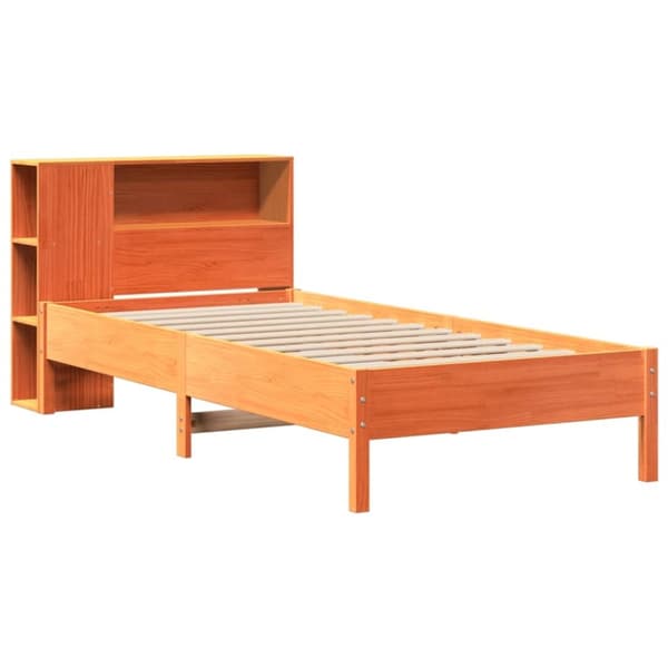vidaXL Seng med bokhylle uten madrass voksbrun 90x190 cm heltre furu