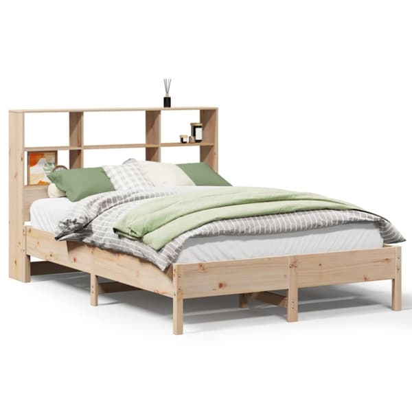 vidaXL Seng med bokhylle uten madrass 135x190 cm heltre furu