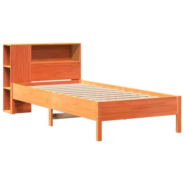 vidaXL Seng med bokhylle uten madrass voksbrun 75x190 cm heltre furu