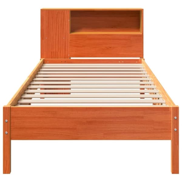 vidaXL Seng med bokhylle uten madrass voksbrun 75x190 cm heltre furu