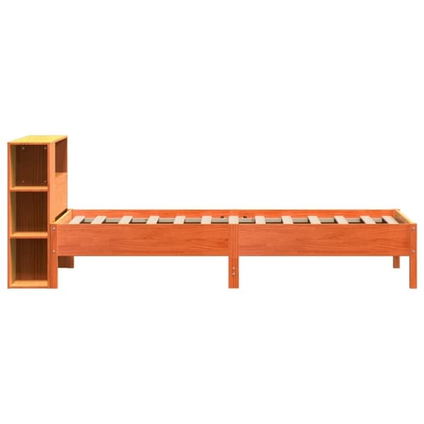 vidaXL Seng med bokhylle uten madrass voksbrun 75x190 cm heltre furu