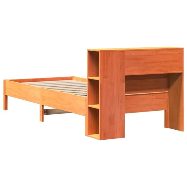 vidaXL Seng med bokhylle uten madrass voksbrun 75x190 cm heltre furu