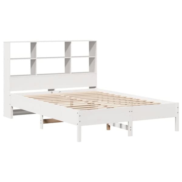 vidaXL Seng med bokhylle uten madrass hvit 150x200 cm heltre furu