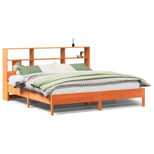 vidaXL seng med reol uden madras 180x200cm massivt fyrretræ gyldenbrun