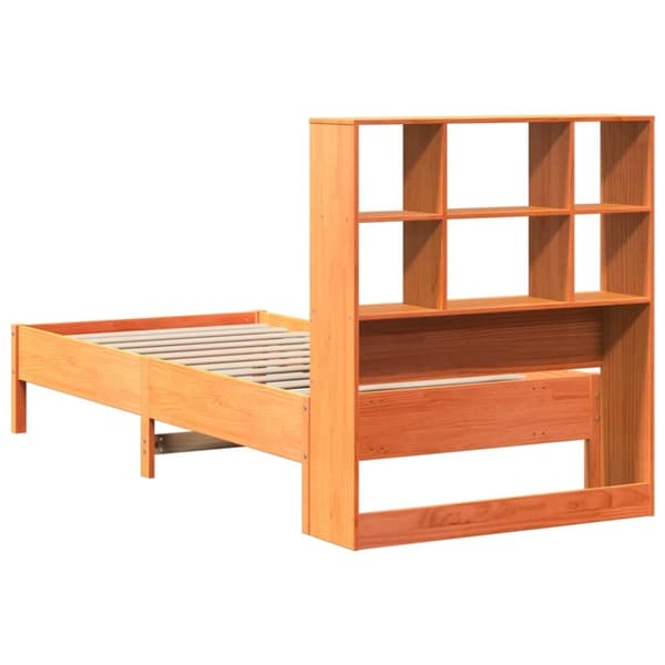 vidaXL seng med reol uden madras 75x190 cm massivt fyrretræ gyldenbrun