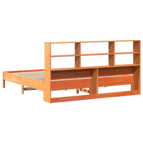 vidaXL Seng med bokhylle uten madrass voksbrun 180x200 cm heltre furu
