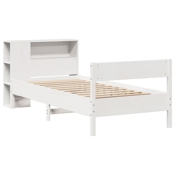 vidaXL Seng med bokhylle uten madrass hvit 90x190 cm heltre furu