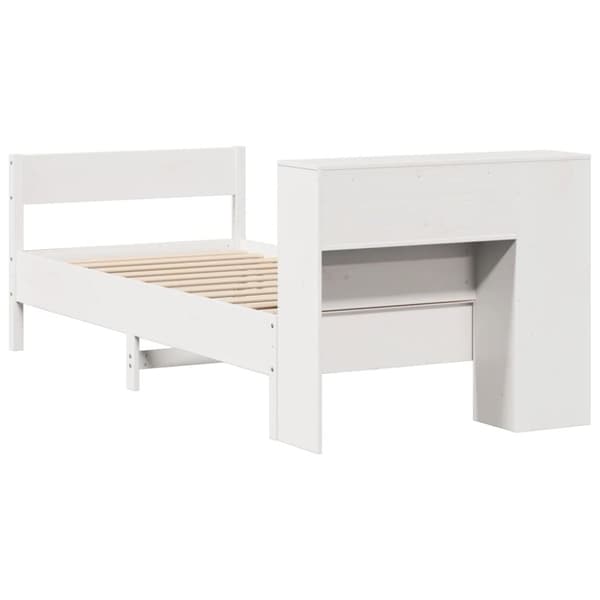 vidaXL Seng med bokhylle uten madrass hvit 90x190 cm heltre furu
