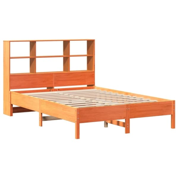 vidaXL Seng med bokhylle uten madrass voksbrun 120x200 cm heltre furu