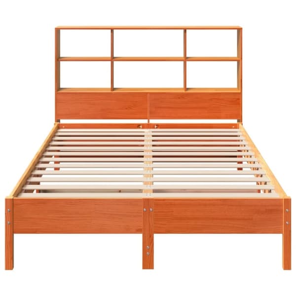 vidaXL Seng med bokhylle uten madrass voksbrun 120x200 cm heltre furu