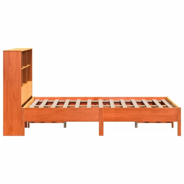 vidaXL Seng med bokhylle uten madrass voksbrun 120x200 cm heltre furu