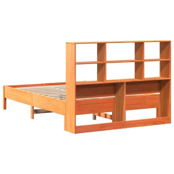 vidaXL Seng med bokhylle uten madrass voksbrun 120x200 cm heltre furu