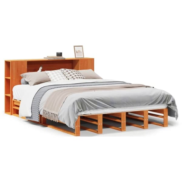 vidaXL seng med reol uden madras 135x190 cm massivt træ brun
