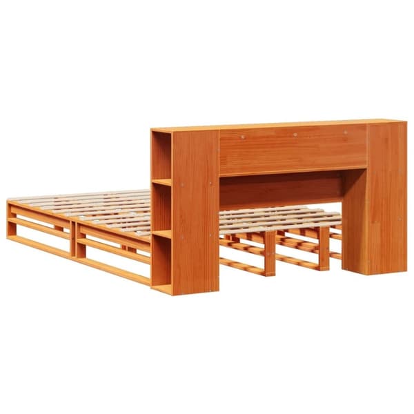 vidaXL seng med reol uden madras 135x190 cm massivt træ brun