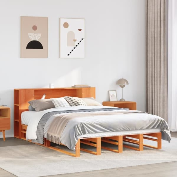 vidaXL seng med reol uden madras 135x190 cm massivt træ brun