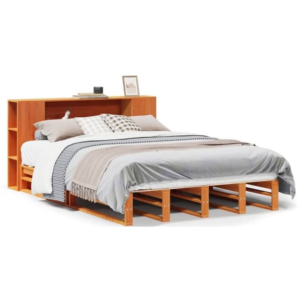 vidaXL seng med reol uden madras 160x200 cm massivt træ gyldenbrun