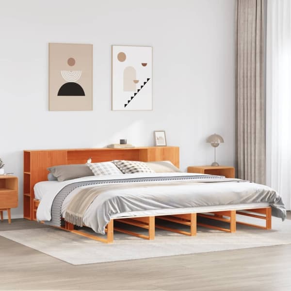vidaXL Sänky kirjahyllyllä ilman patjaa vahanrusk 180x200 cm täysi puu