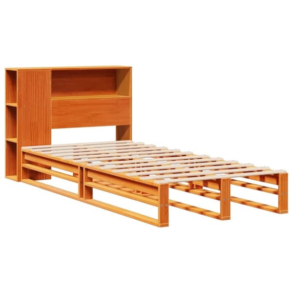vidaXL seng med reol uden madras 90x190 cm massivt træ gyldenbrun