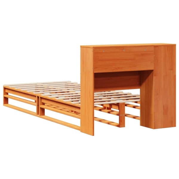 vidaXL seng med reol uden madras 90x190 cm massivt træ gyldenbrun