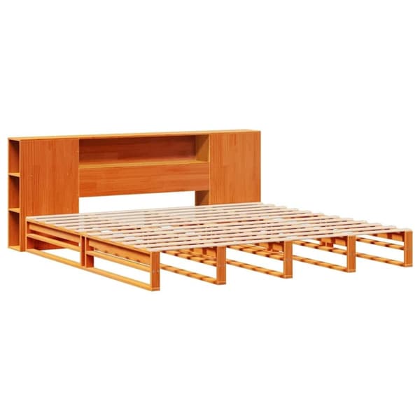 vidaXL Seng med bokhylle uten madrass voksbrun 200x200 cm heltre