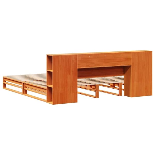 vidaXL Seng med bokhylle uten madrass voksbrun 200x200 cm heltre