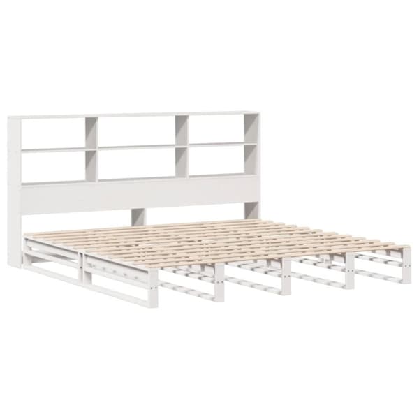 vidaXL Seng med bokhylle uten madrass hvit 200x200 cm heltre