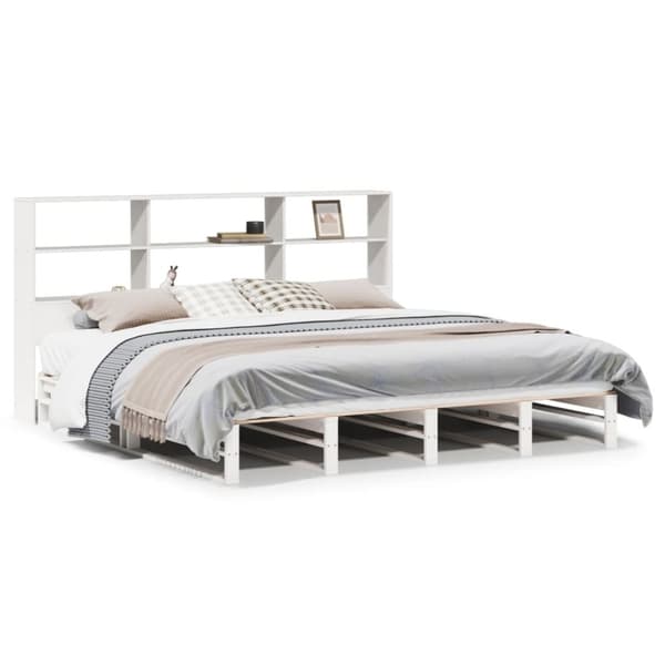 vidaXL Seng med bokhylle uten madrass hvit 200x200 cm heltre
