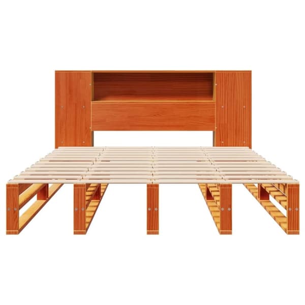 vidaXL Seng med bokhylle uten madrass voksbrun 120x190 cm heltre
