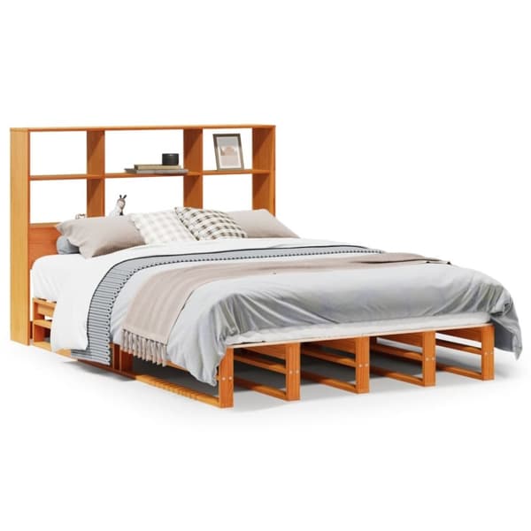 vidaXL seng med reol uden madras 135x190 cm massivt træ brun