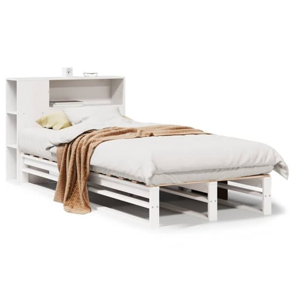 vidaXL Seng med bokhylle uten madrass hvit 90x190 cm heltre
