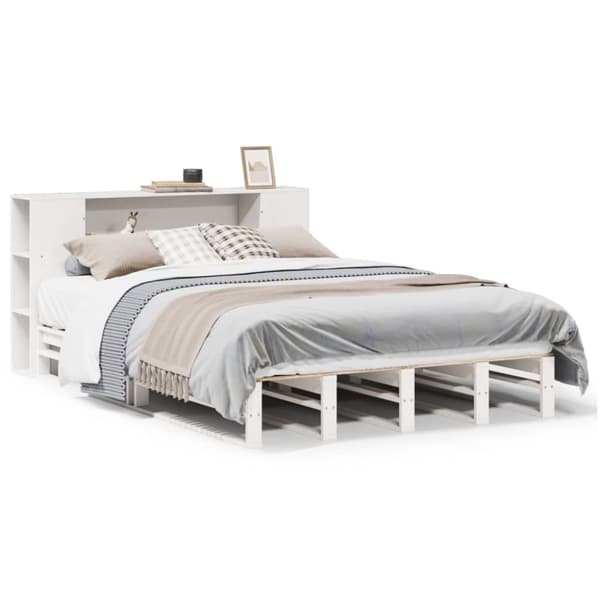vidaXL Seng med bokhylle uten madrass hvit 140x200 cm heltre